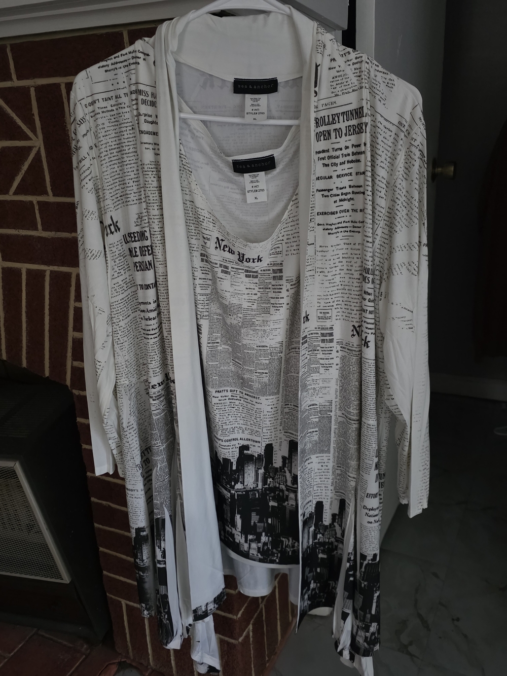 New York Newspaper Print Layered White Women's Top